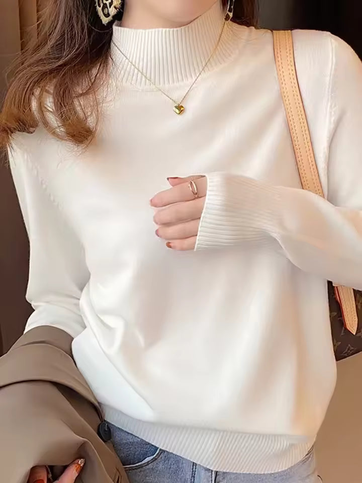 Women’s Pullover Sweater – Fine Gauge Knit – Relaxed Fit – Mock Turtleneck – Long Sleeve
