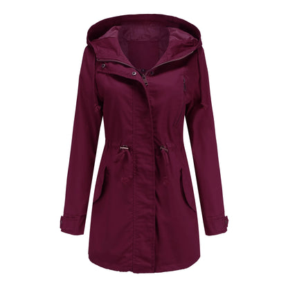 Women's comfortable hooded windbreaker trench coat