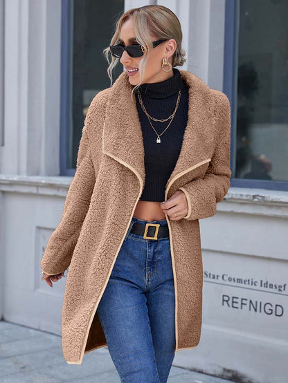 Women's lapel plush coat
