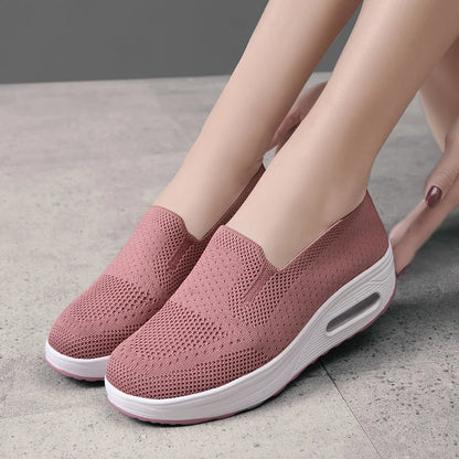 Women's Slip-On Sneakers - Breathable Knit Fabric - Air Cushion Platform Sole