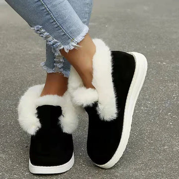 Women's slip-on velvet ankle boots with plush fur lining