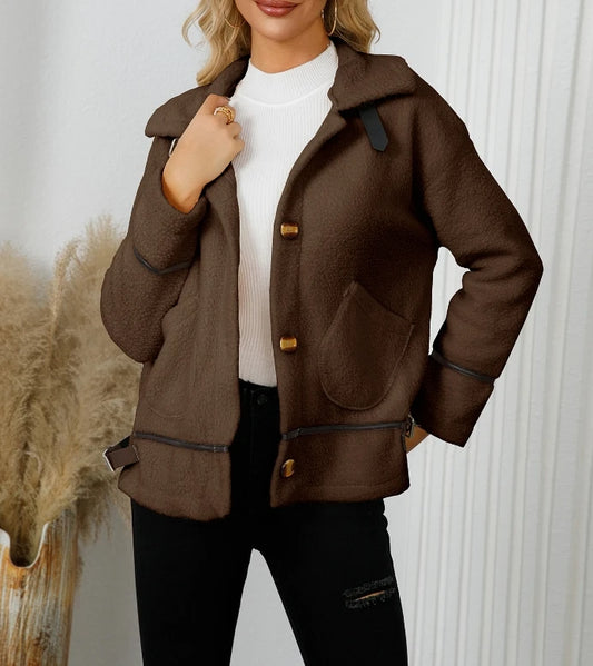 Elegant Lapel Button Detail Short Top Coat