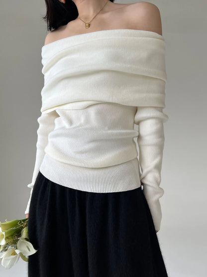 Off-shoulder ribbed knit sweater for women