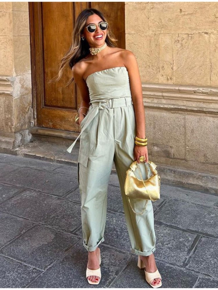 Gloria - Cargo Strapless Style Jumpsuit