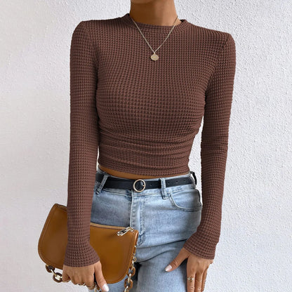 Women's waffle knit long sleeve t-shirt top