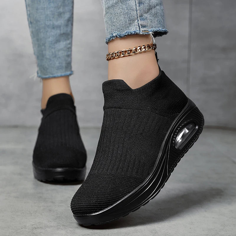 Women's Slip-On Walking Sneakers - Breathable Mesh - Air Cushion Support - Lightweight