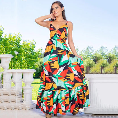 Women's Maxi Dress - Flowy Lightweight Design - Spaghetti Straps - Ruffle Hem