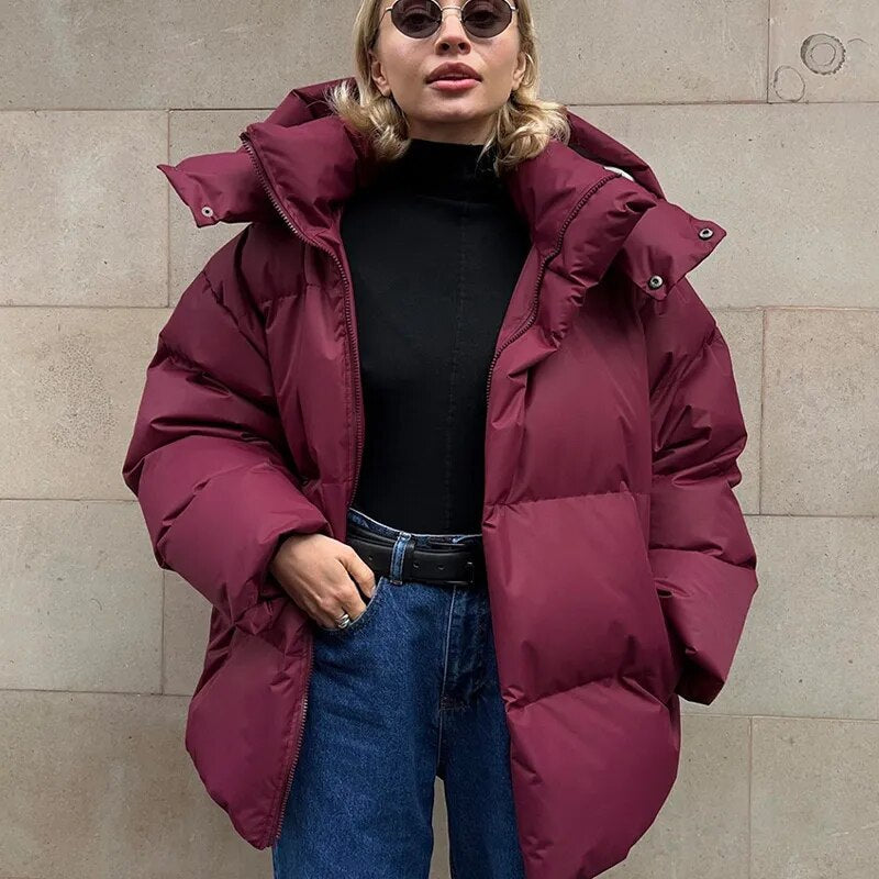 Women's oversized puff hooded jacket