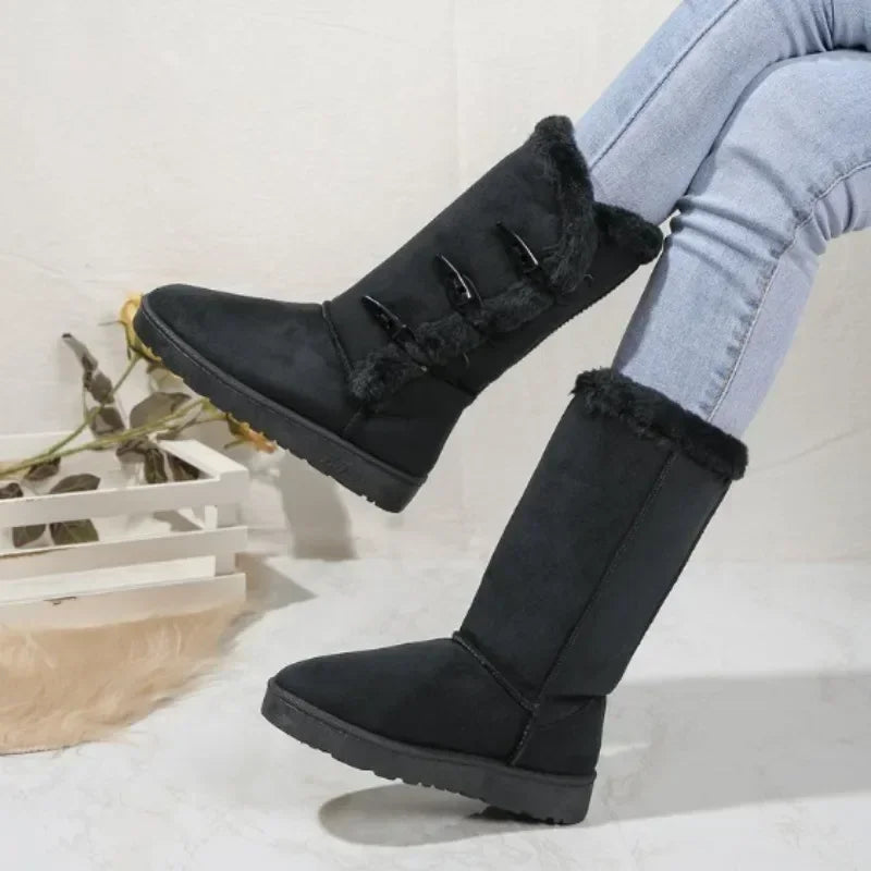 Women's thick-soled snow boots with velvet lining