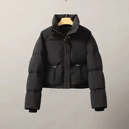 Women's winter puffy coat with stand collar