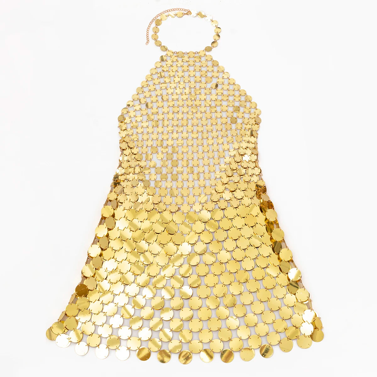 Women's Metallic Mesh Halter Mini Dress - Chainmail Design - Sleeveless Party Wear