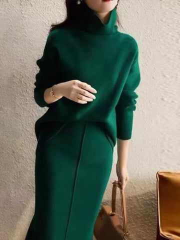 Women's autumn high neck knit two-piece set