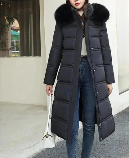 Women's long faux fur collar padded winter jacket