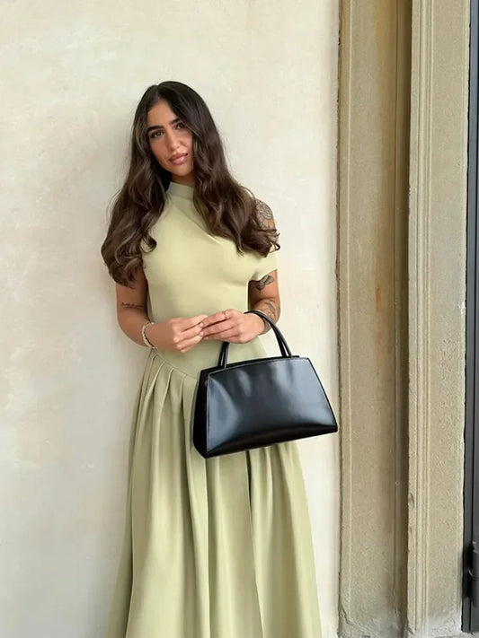 Fit and Flare Pleated Midi Dress