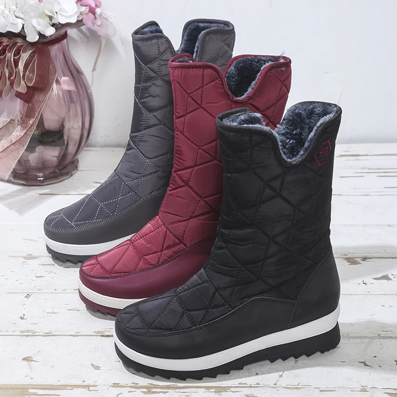 Women's waterproof winter mid-calf snow boots