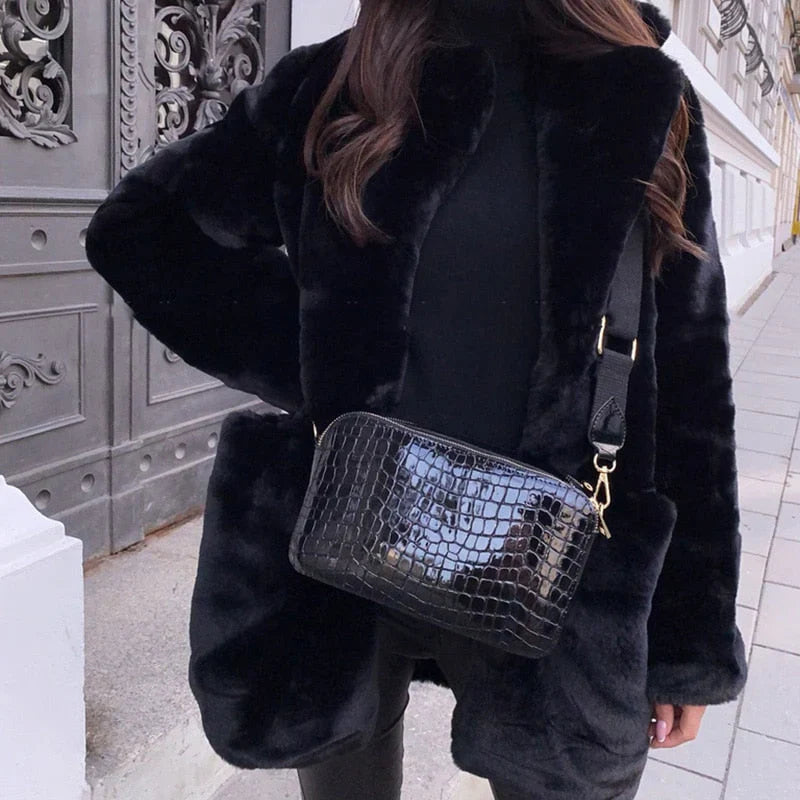 Oversized Shawl Collar Faux Fur Jacket 