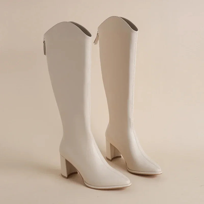Women’s knee-high boots with thick high heels