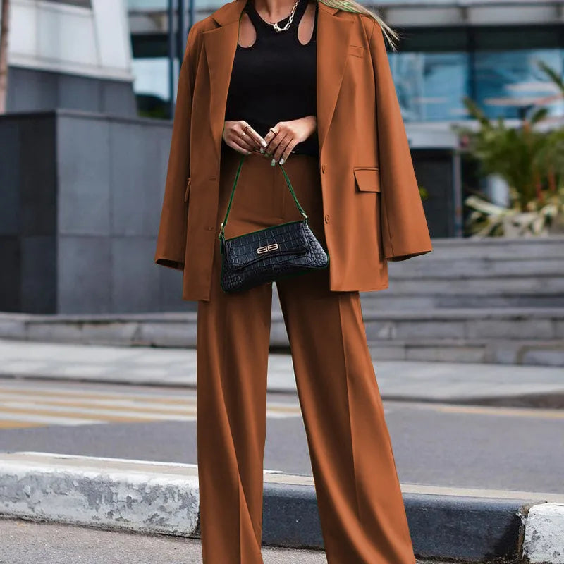 Women's casual blazer and wide-leg pants two-piece business suit