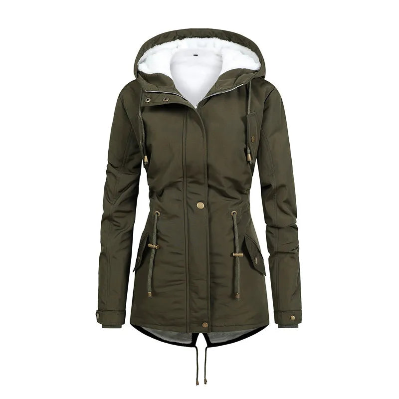 Women's wind-resistant mid-length hooded jacket
