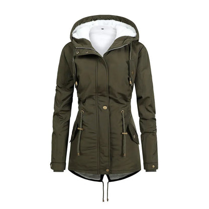 Women's wind-resistant mid-length hooded jacket