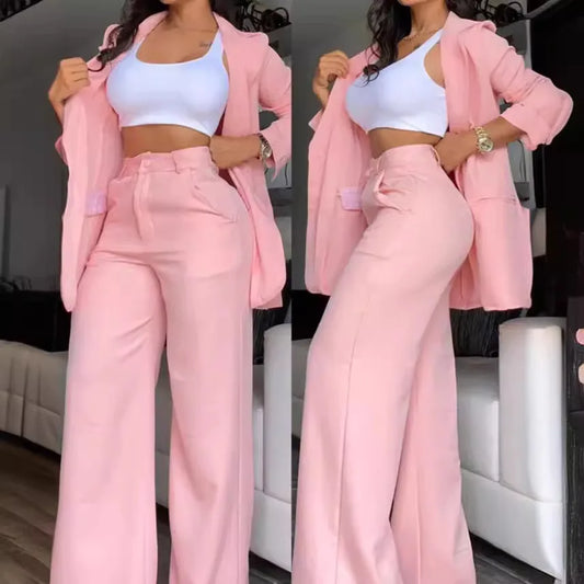 Slit Sleeve High-Waist Wide Leg Blazer Suit