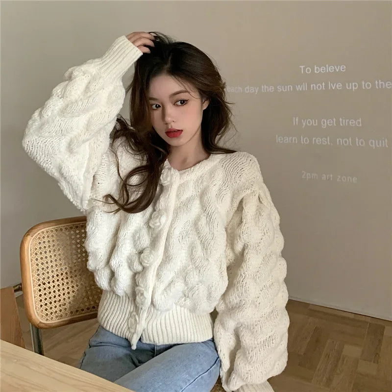 Women's flower short knitted cardigan