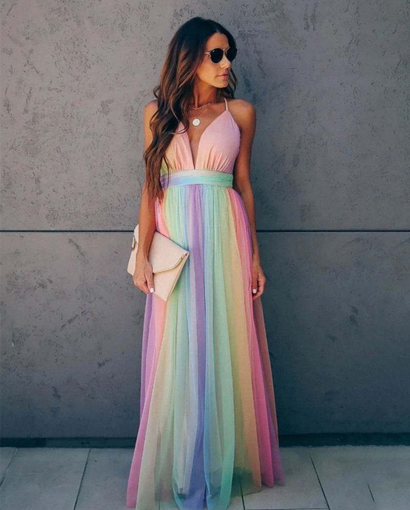 Women’s Maxi Dress - Halter Neckline - Full Length - Flowing Fit - Luxury Fabric