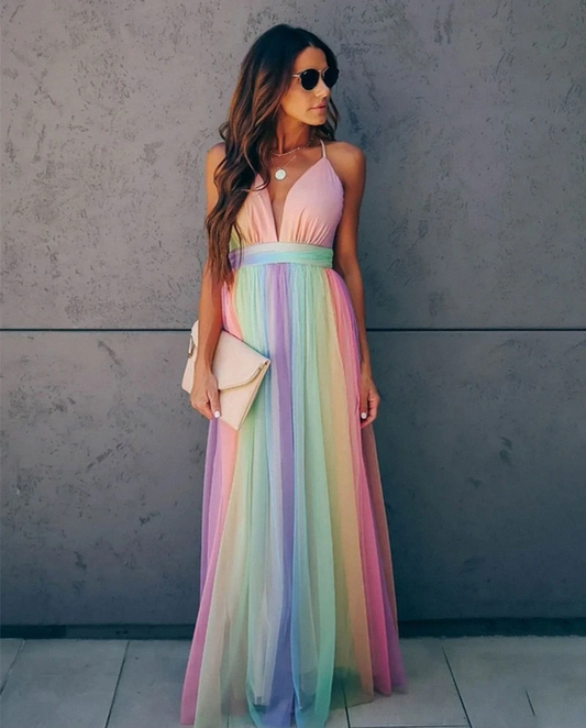 Luxury Fabric Flowing Halter Maxi Dress