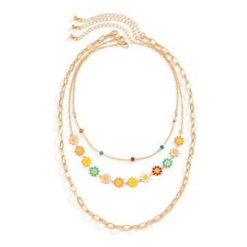 Colorful floral layered necklace set