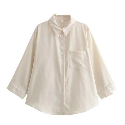 Women's Linen Two-Piece Set - Button-Down Shirt & High-Waisted Pants - Relaxed Fit