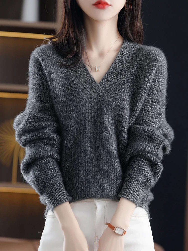 Cozy v-neck oversized sweater for women