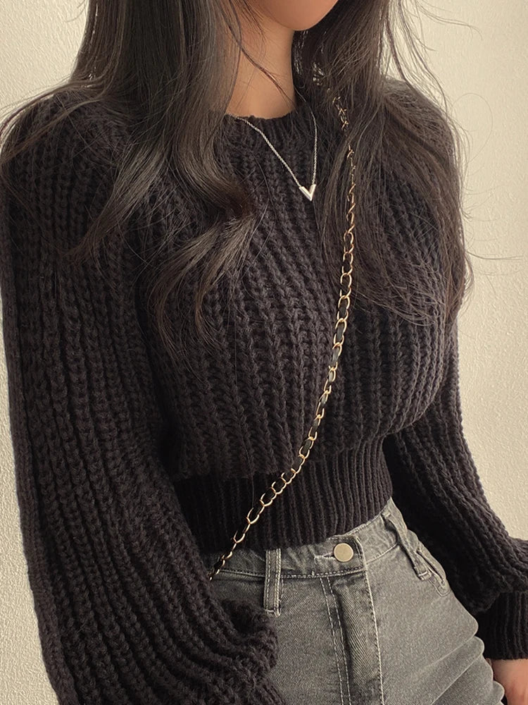 Women's loose vintage lantern sleeve knitted sweater