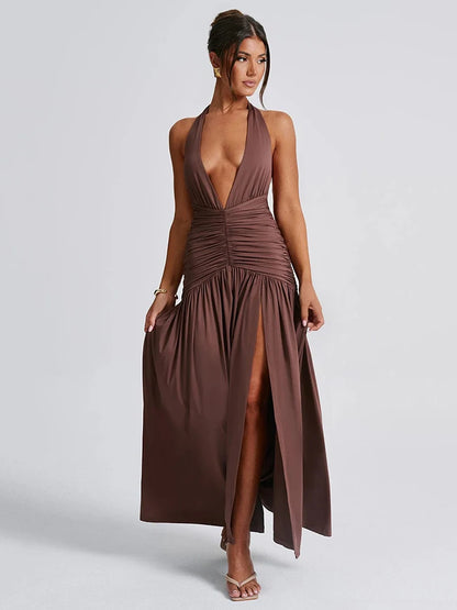 Slim-fit halter neck slit dress for women
