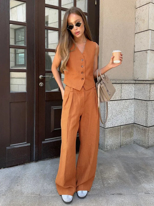 Fitted Cotton High-Waisted Two-Piece Suit