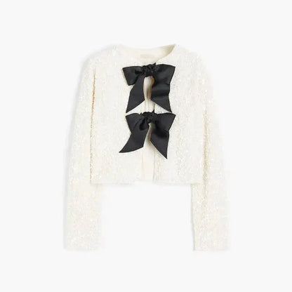 Women's bow tie sequin top