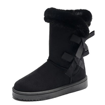 Women's mid-tube snow boots with bow decoration