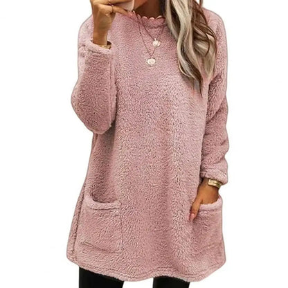 Women's cozy half-high collar plush sweatshirt with pockets
