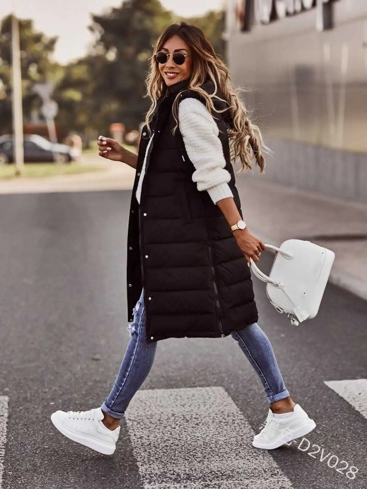 Women's long hooded vest down quilted sleeveless lightweight winter jacket