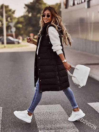 Women's long hooded vest down quilted sleeveless lightweight winter jacket
