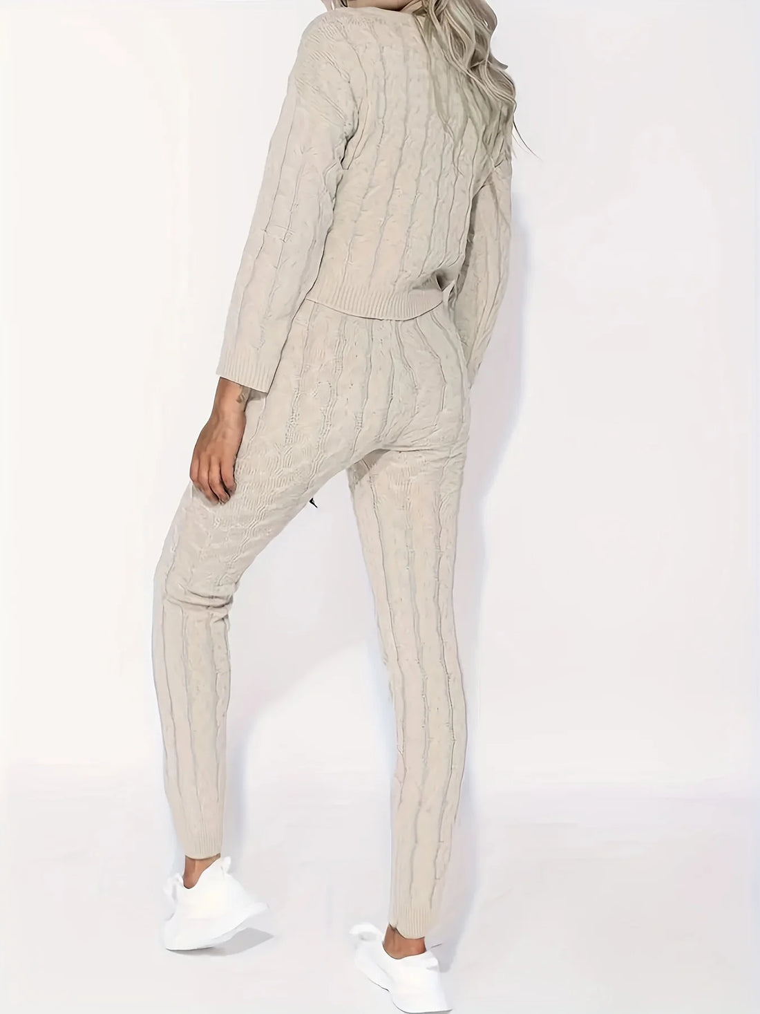 Women's casual knitted sweater and elastic pants set