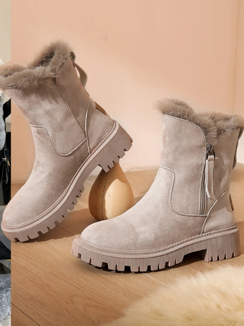 Ivy Ankle-High Snow Boots | Fur Trim Platform Snow Boots