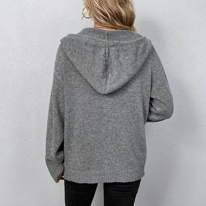 Women's drawstring knitted cardigan jacket