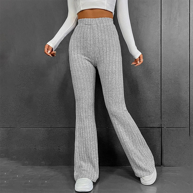 Women's warm autumn winter wide-leg striped knitted streetwear pants