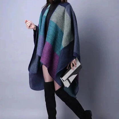 Women's plaid ethnic shawl thickened cape scarf