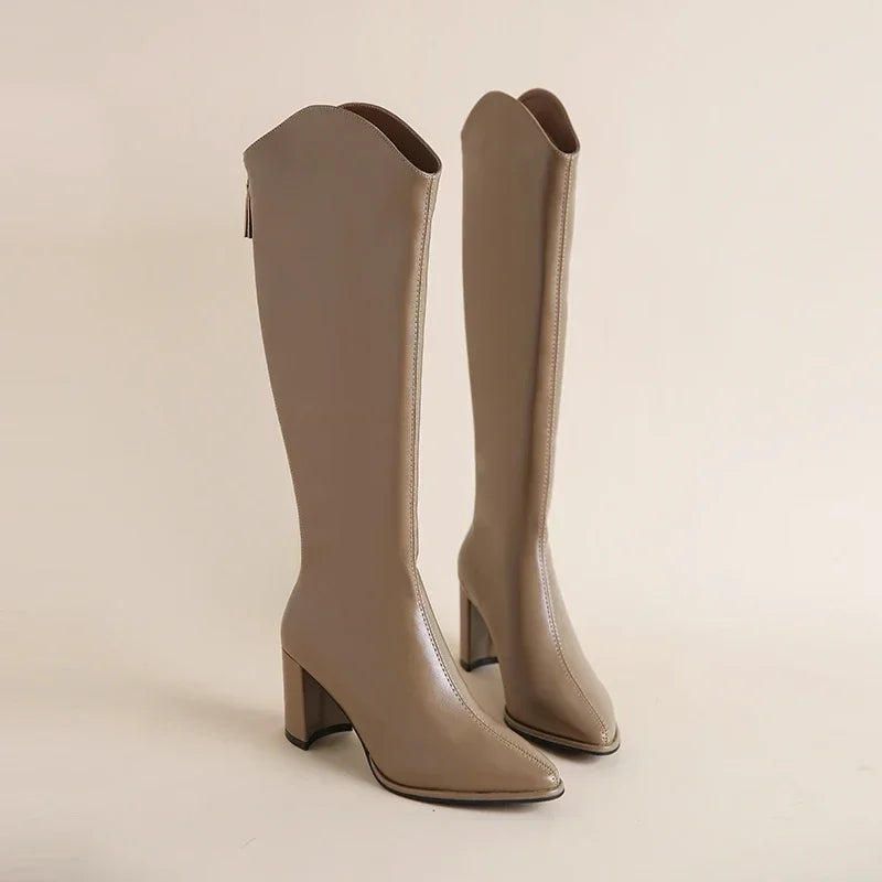 Women’s knee-high boots with thick high heels