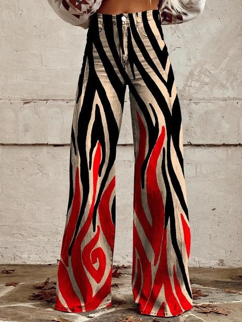 Flame Print Wide-Leg Pants