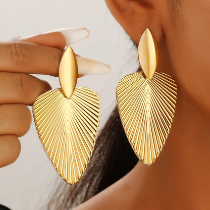Textured leaf drop earrings