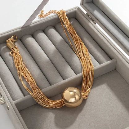 Women's Layered Choker Necklace - Multi-Strand Chain - Polished Ball Pendant
