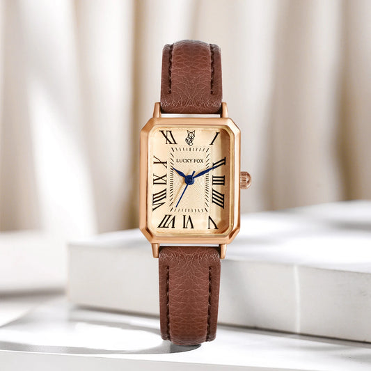 Leather Strap Vintage-Inspired Rectangular Watch