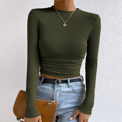 Women's waffle knit long sleeve t-shirt top